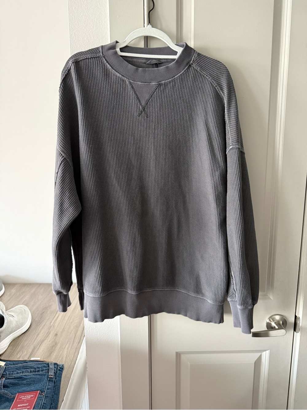 aerie Men's Crewneck Ribbed Sweater - Charcoal Gray